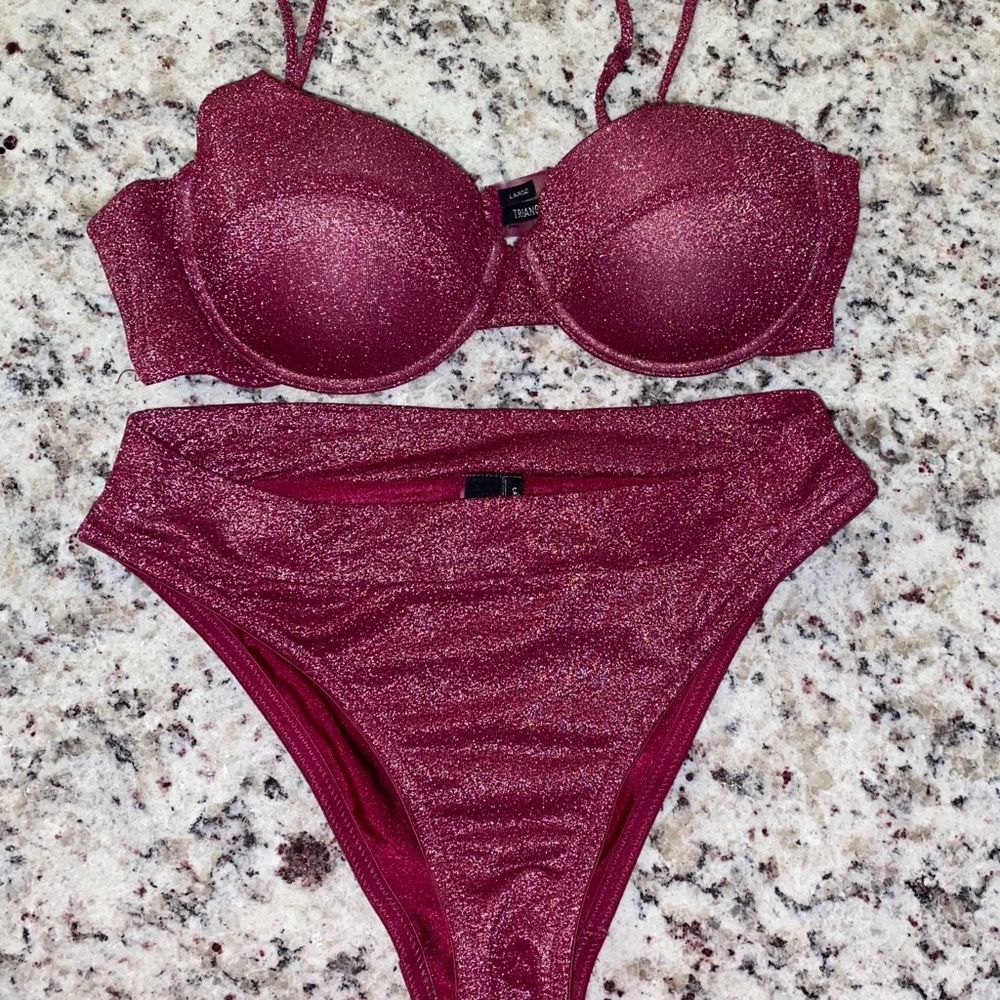 Triangl Grape Sparkle Macia Bikini Large Top & Bottom Purple Underwire Swimsuit